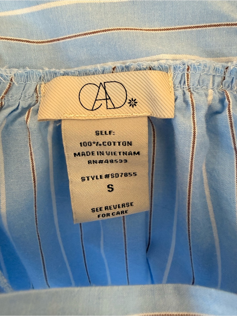 Striped Off-Shoulder Blue Button-Back Top - Picture 6 of 7